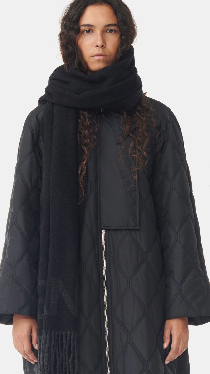 Ganni Fringed Wool Scarf