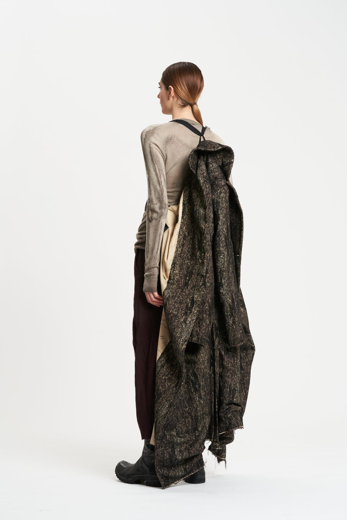Masnada Brown Painted Double Breasted Belted Long Coat