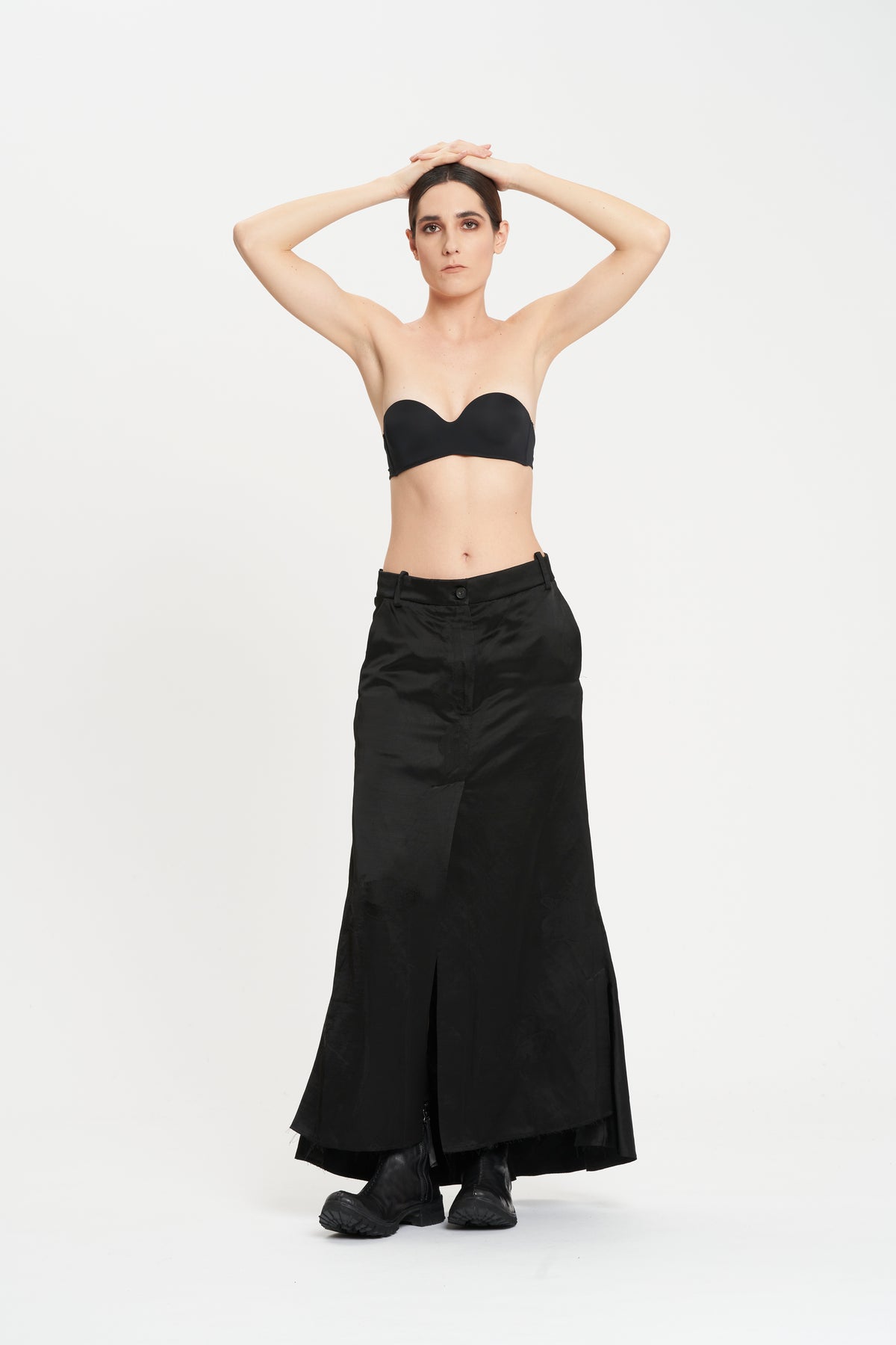 Masnada Black satin jacquard long skirt