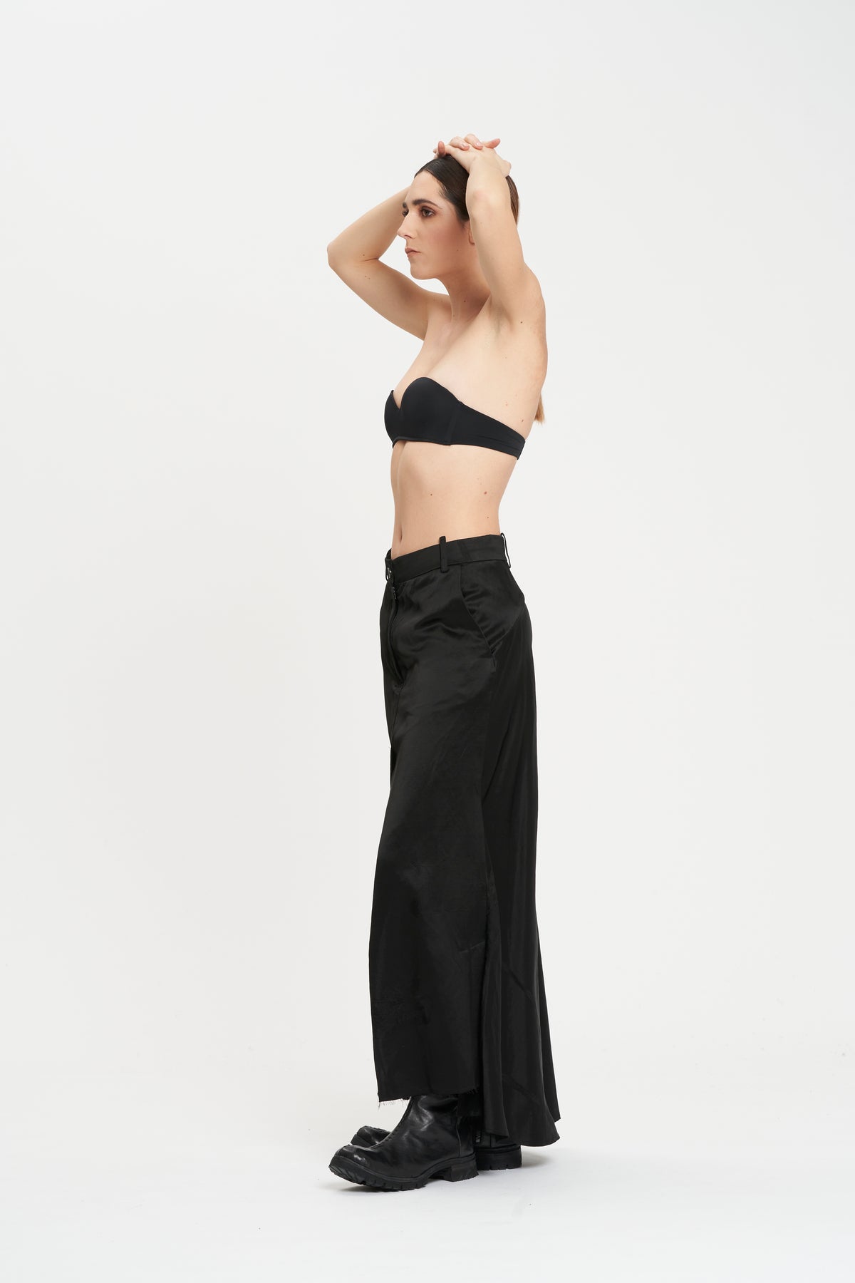 Masnada Black satin jacquard long skirt