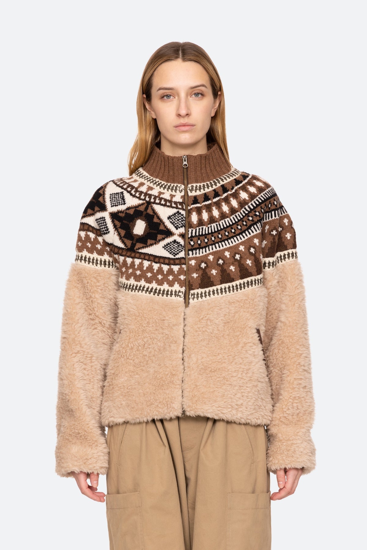 LINEA FAIR ISLE KNIT COMBO FLEECE JACKET (D2)