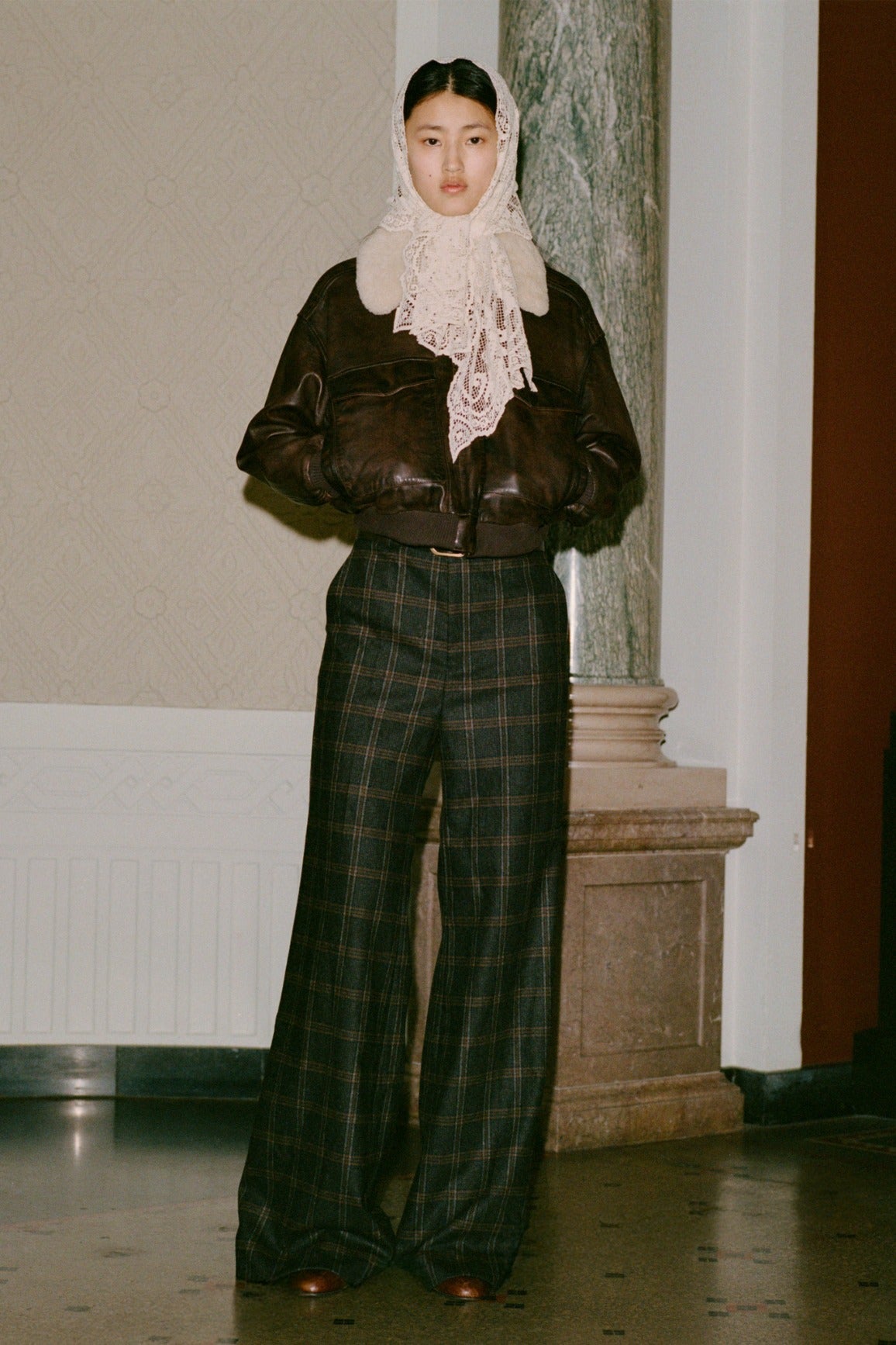 MONROE WOOL PLAID BELTED HIGH WAISTED PANT (D2)