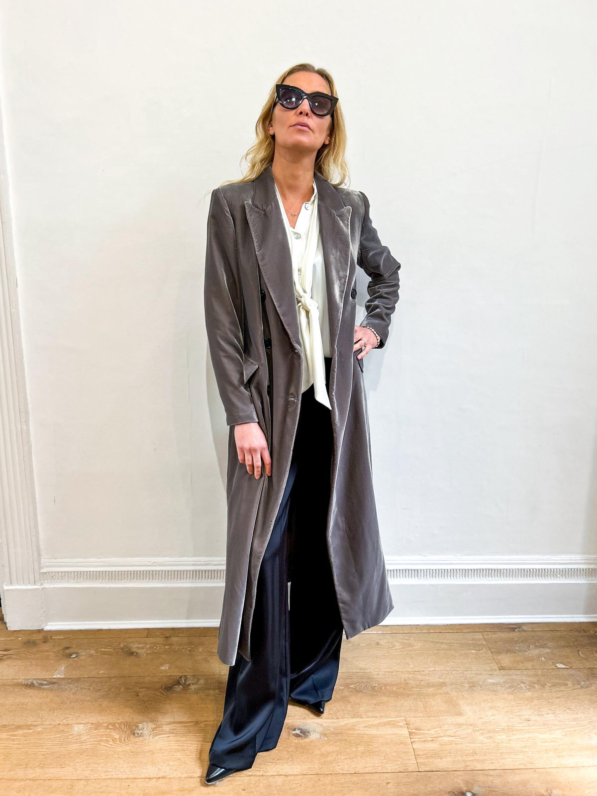 Square velvet velour coat