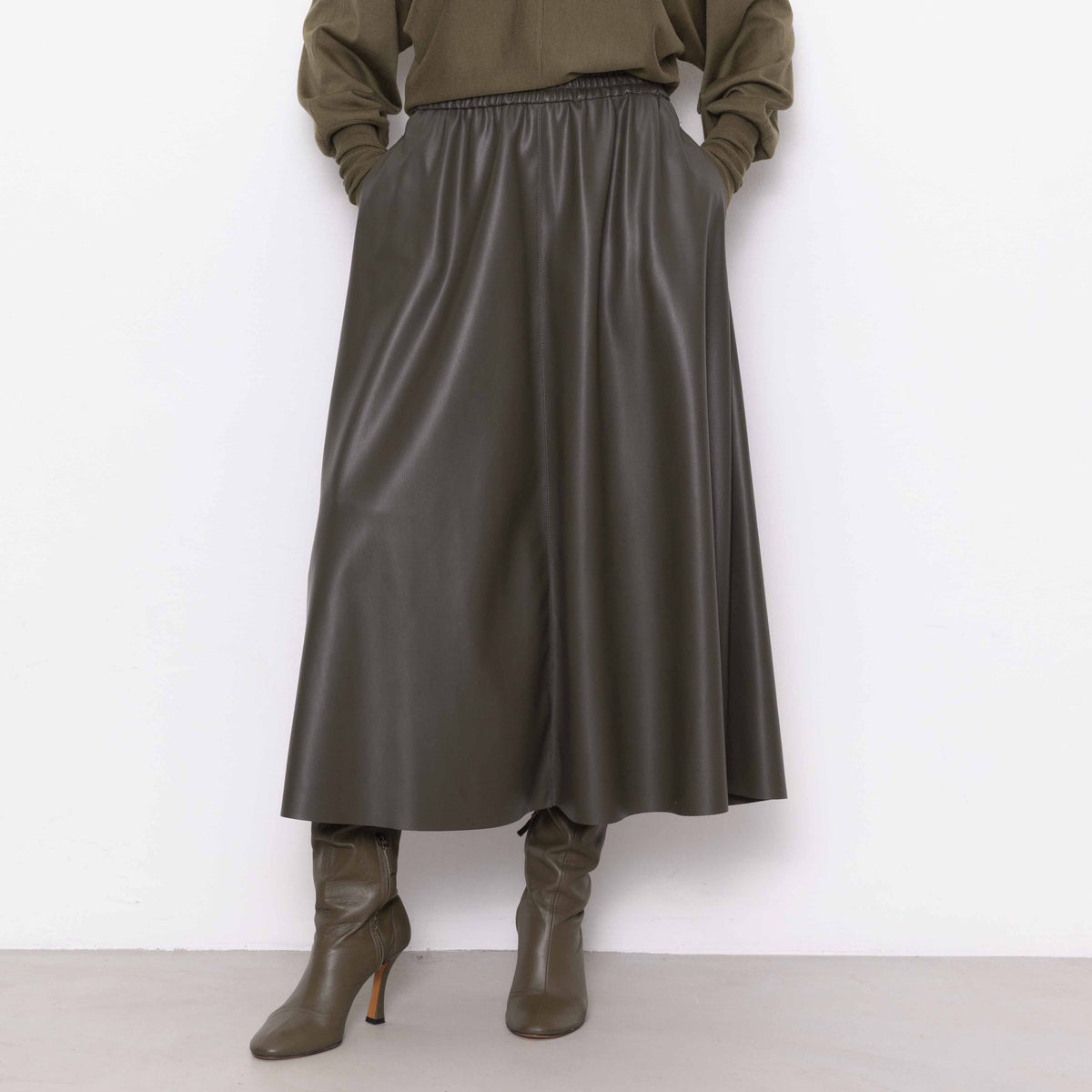 Nude Vegan Leather A-line Skirt