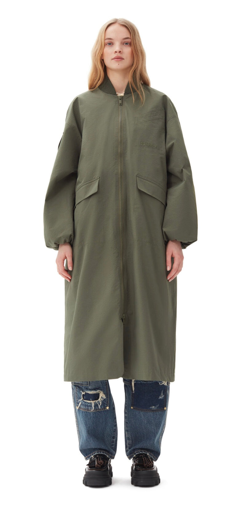 Ganni Tech Seersucker Oversized Shell Coat