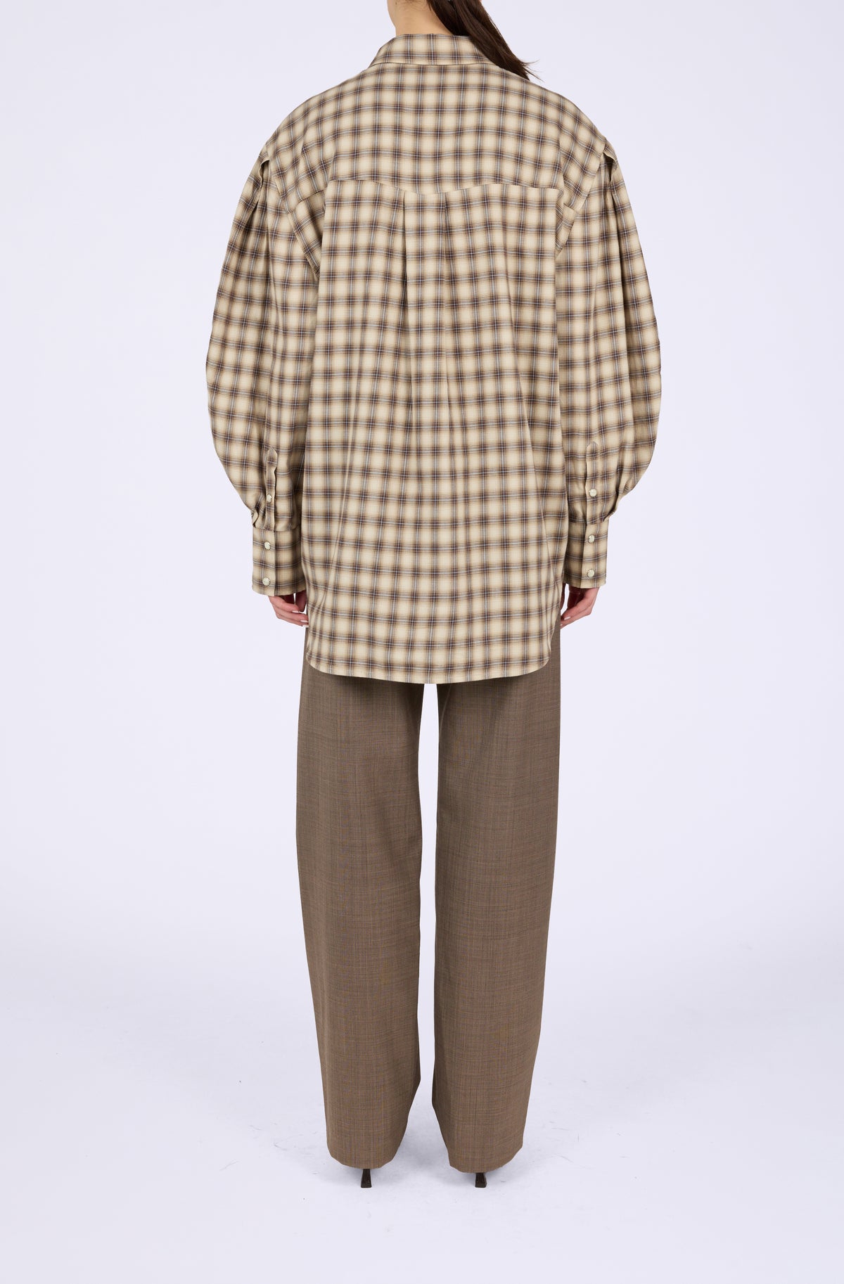 Light Check Flannel Pleated Sleeve Shirt