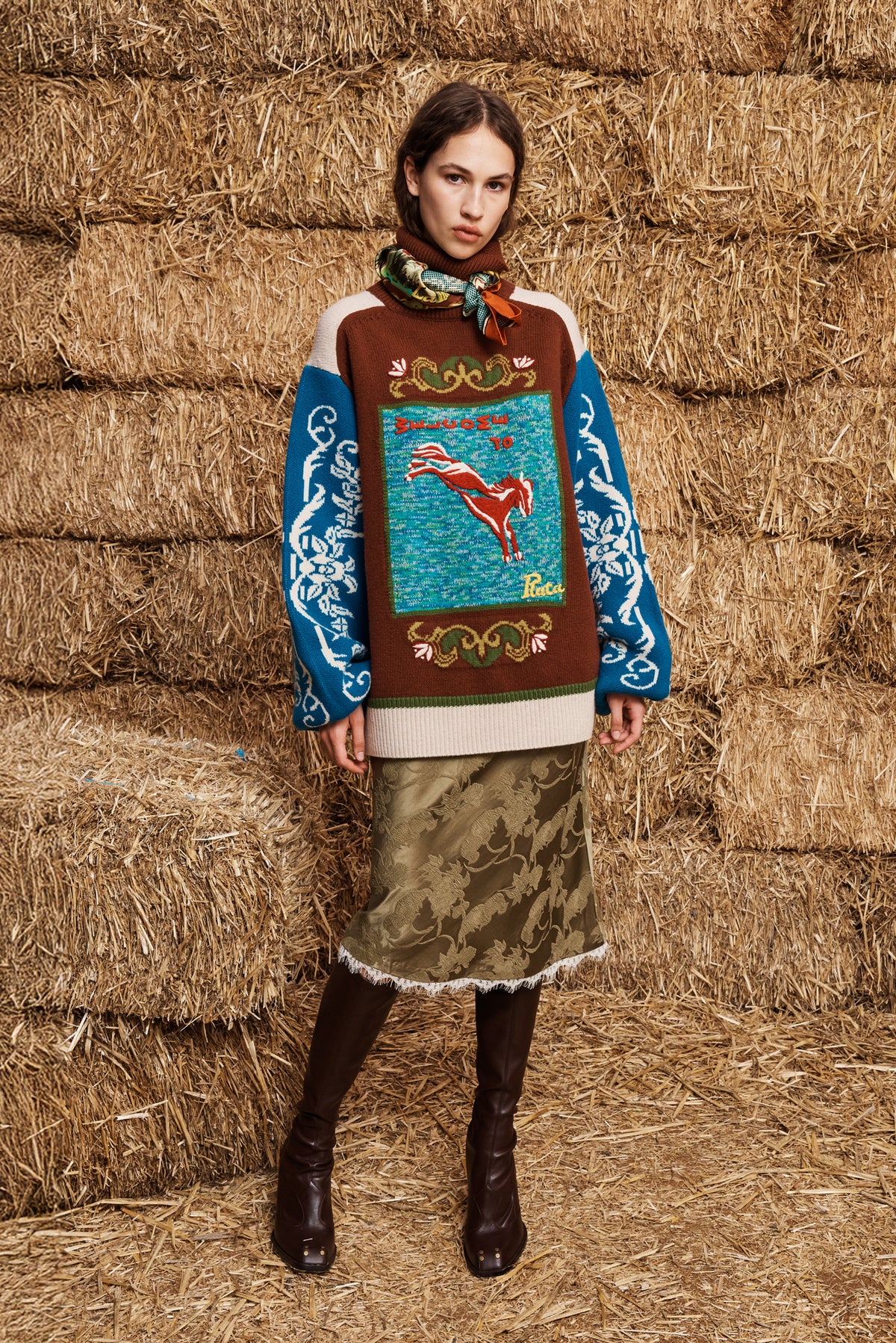 LASSO PATCHWORK KNIT SWEATER