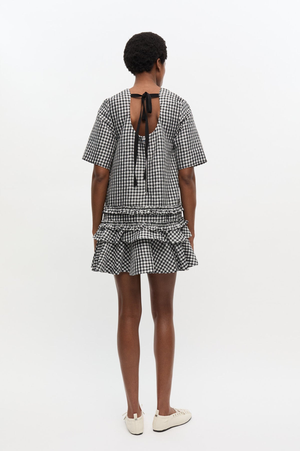 Ganni Crinkled Check Mini Dress