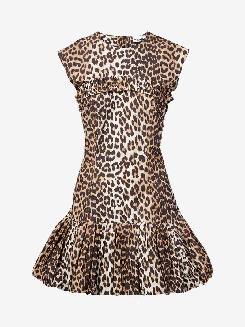 Ganni Leopard Cotton Corset Mini Dress