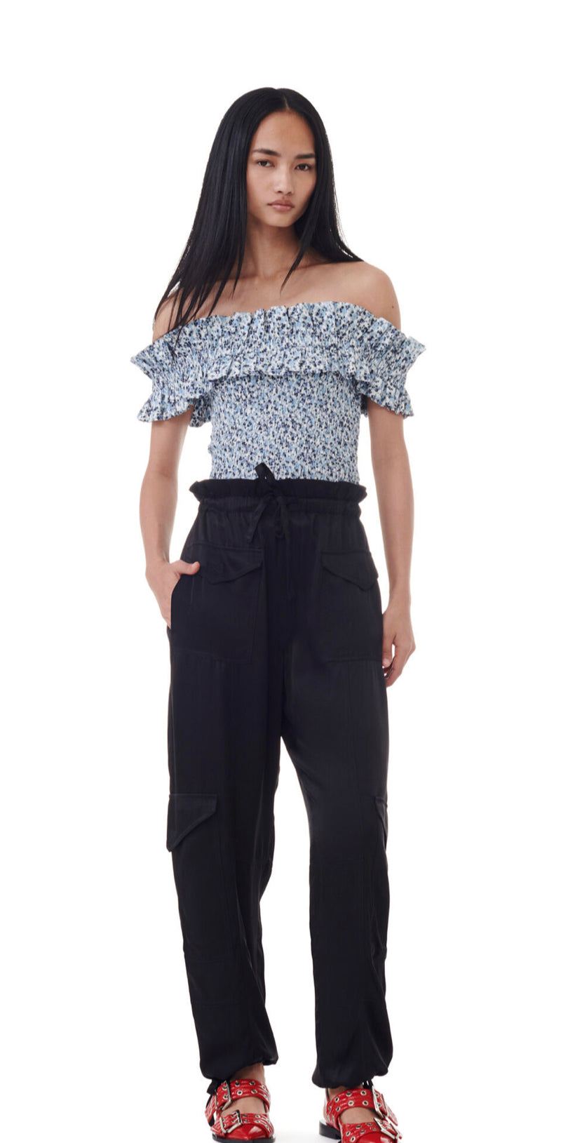 Ganni Washed Satin Pocket Trousers