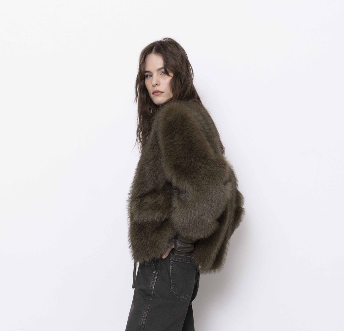 Nude Faux Fur Bomber Jacket