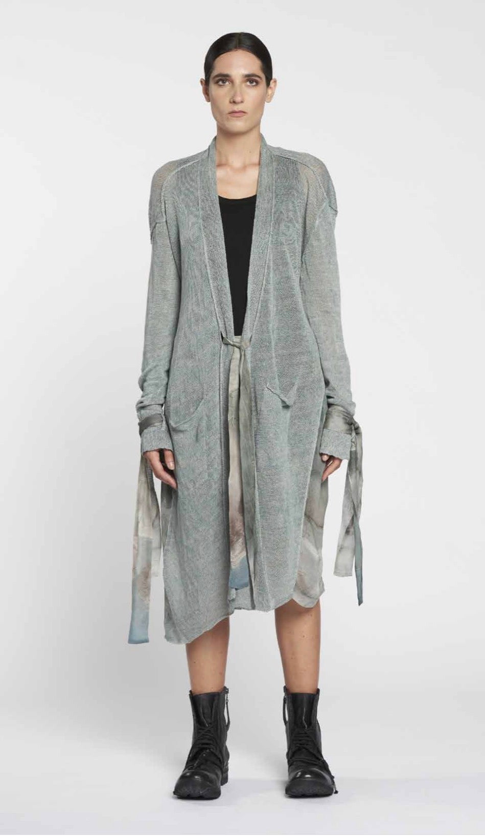 Masnada Knitted Linen Cardigan with Chiffon Back