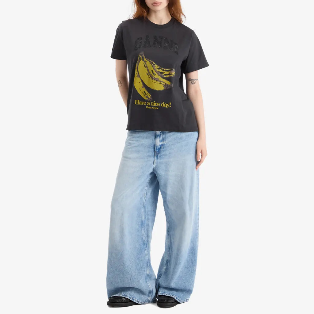 Ganni Banana T-Shirt with Rhinestones