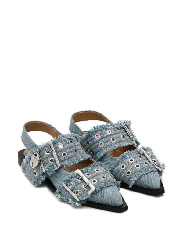 Ganni Denim Charms Feminine Buckle Ballerina