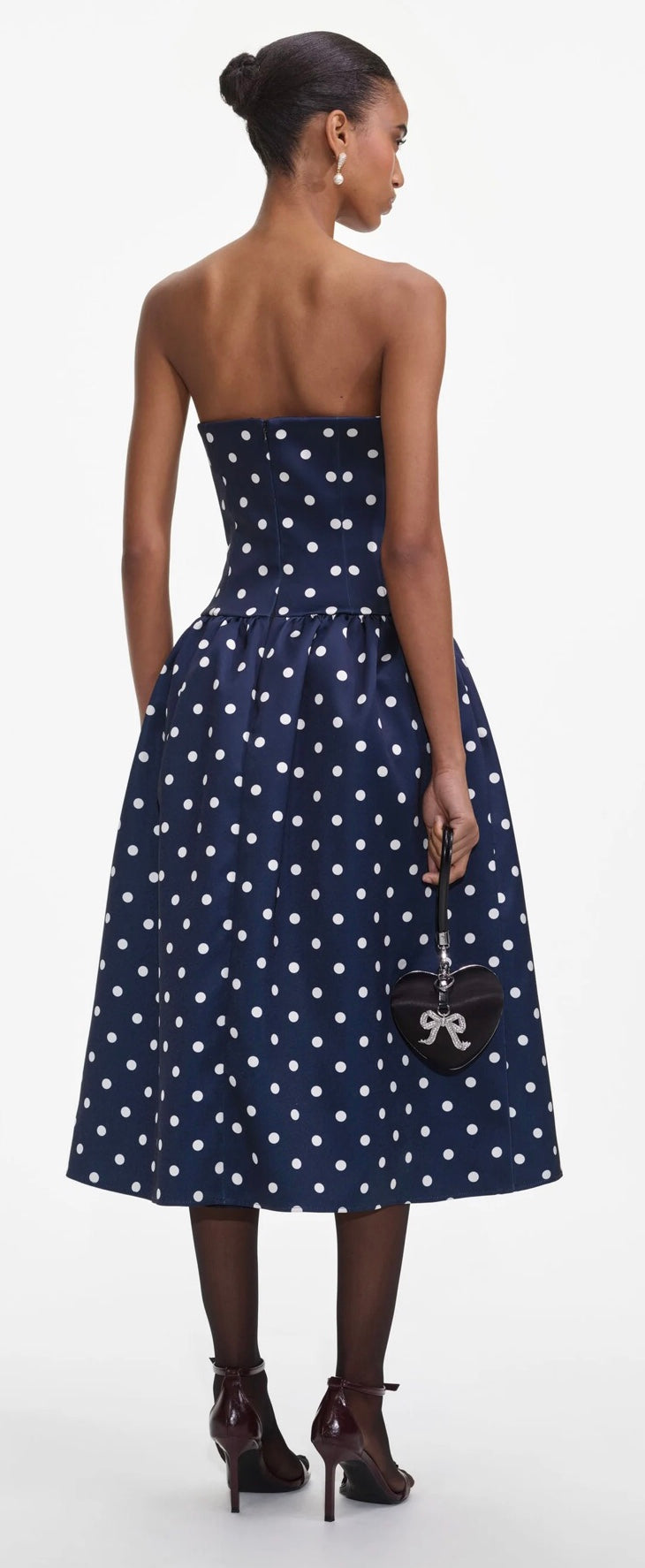 Self Portrait Navy Polka Dot Satin Midi Dress - Square Self Portrait Navy Polka Dot Satin Midi Dress - Square