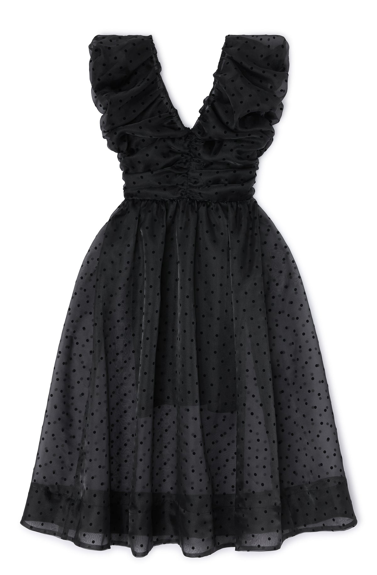 Flocked Organza Long Ruched Dress