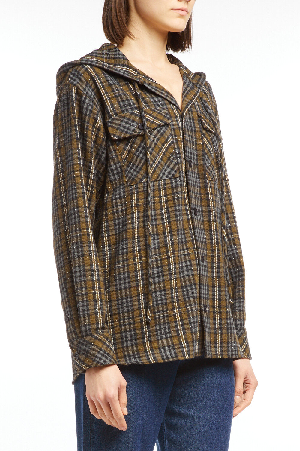 Parosh Hooded Shirt in Check