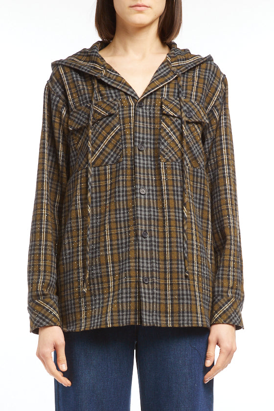 Parosh Hooded Shirt in Check