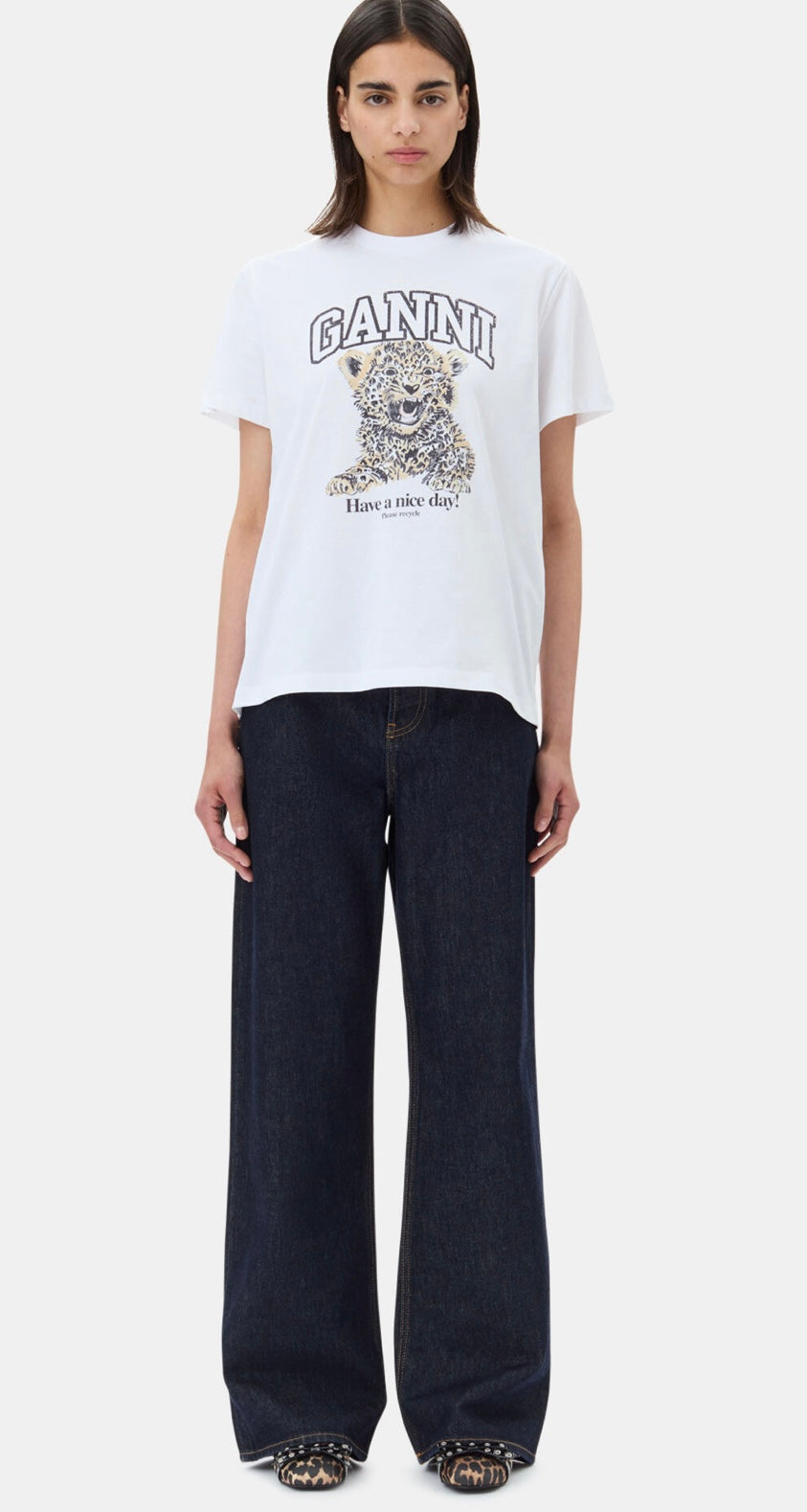 Ganni Basic Jersey Leopard Relaxed T-Shirt