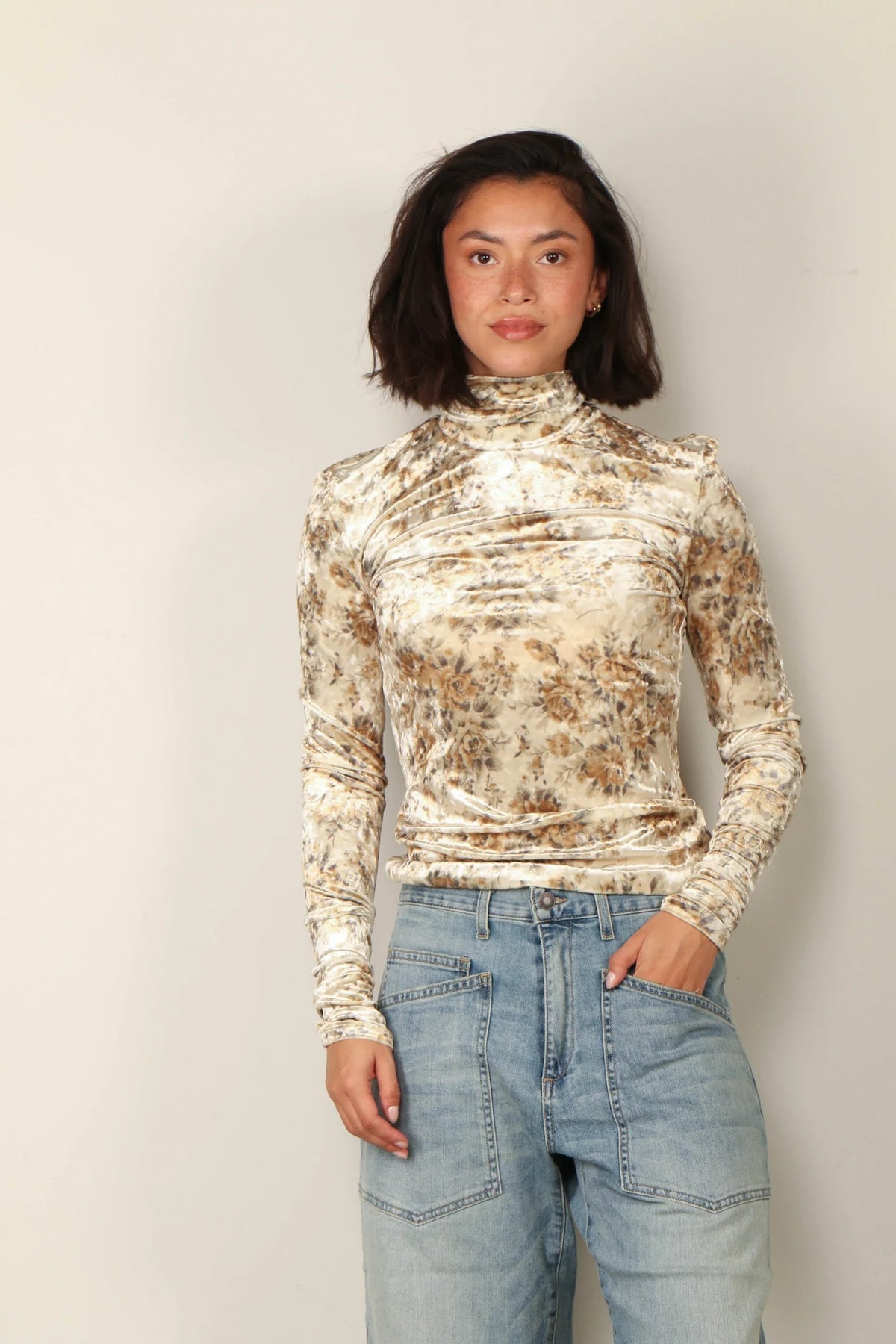 Ganni Printed Velour Jersey Turtleneck