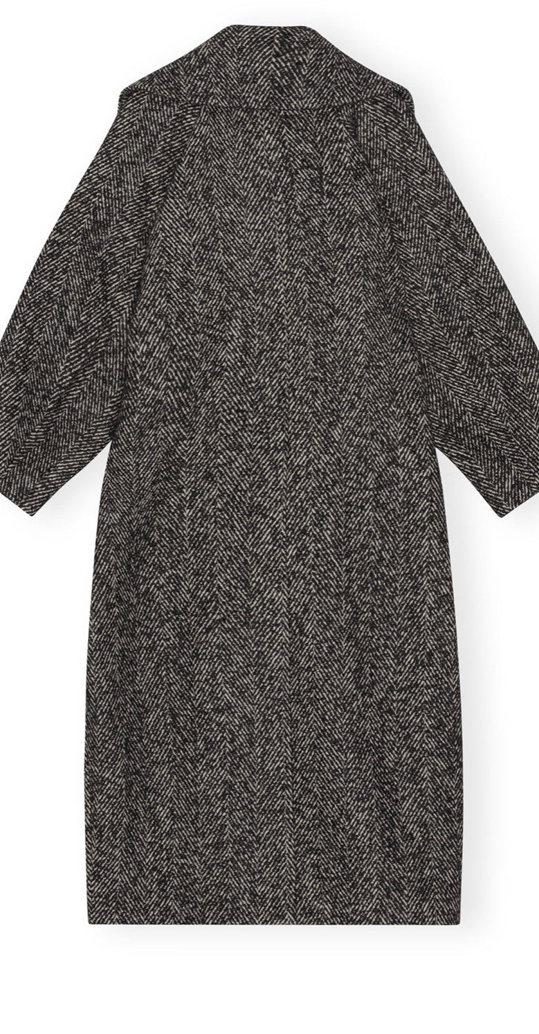 Ganni Herringbone Wool Coat
