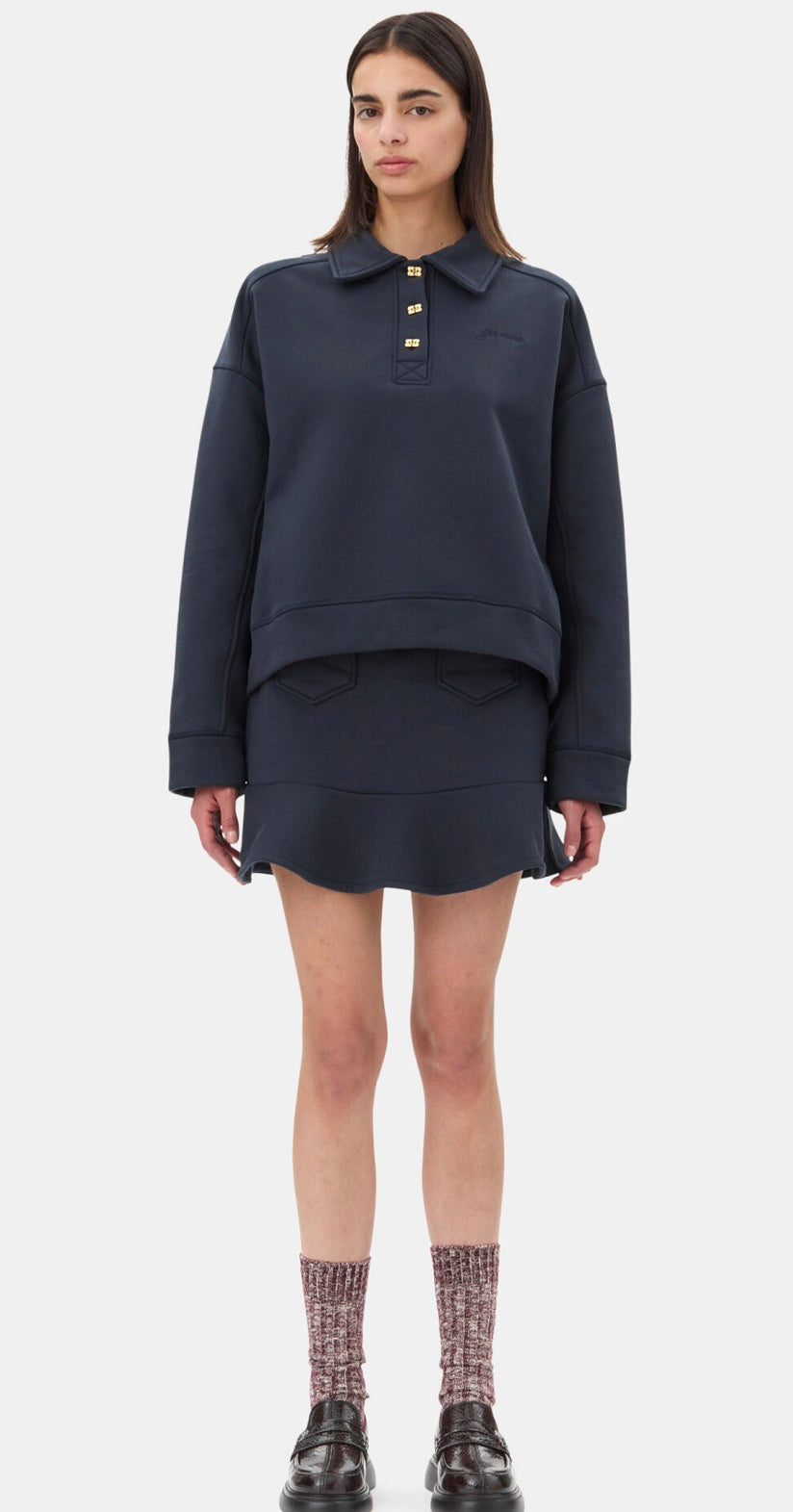 Ganni Heavy Fleece Drop Shoulder Polo Shirt