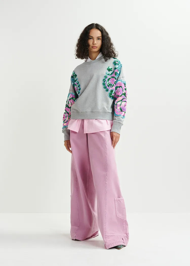 Essentiel Antwerp Hecrazy Sweatshirt with sequin and bead-embroidered sleeves