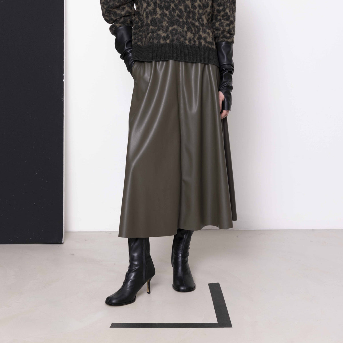 Nude Vegan Leather A-line Skirt