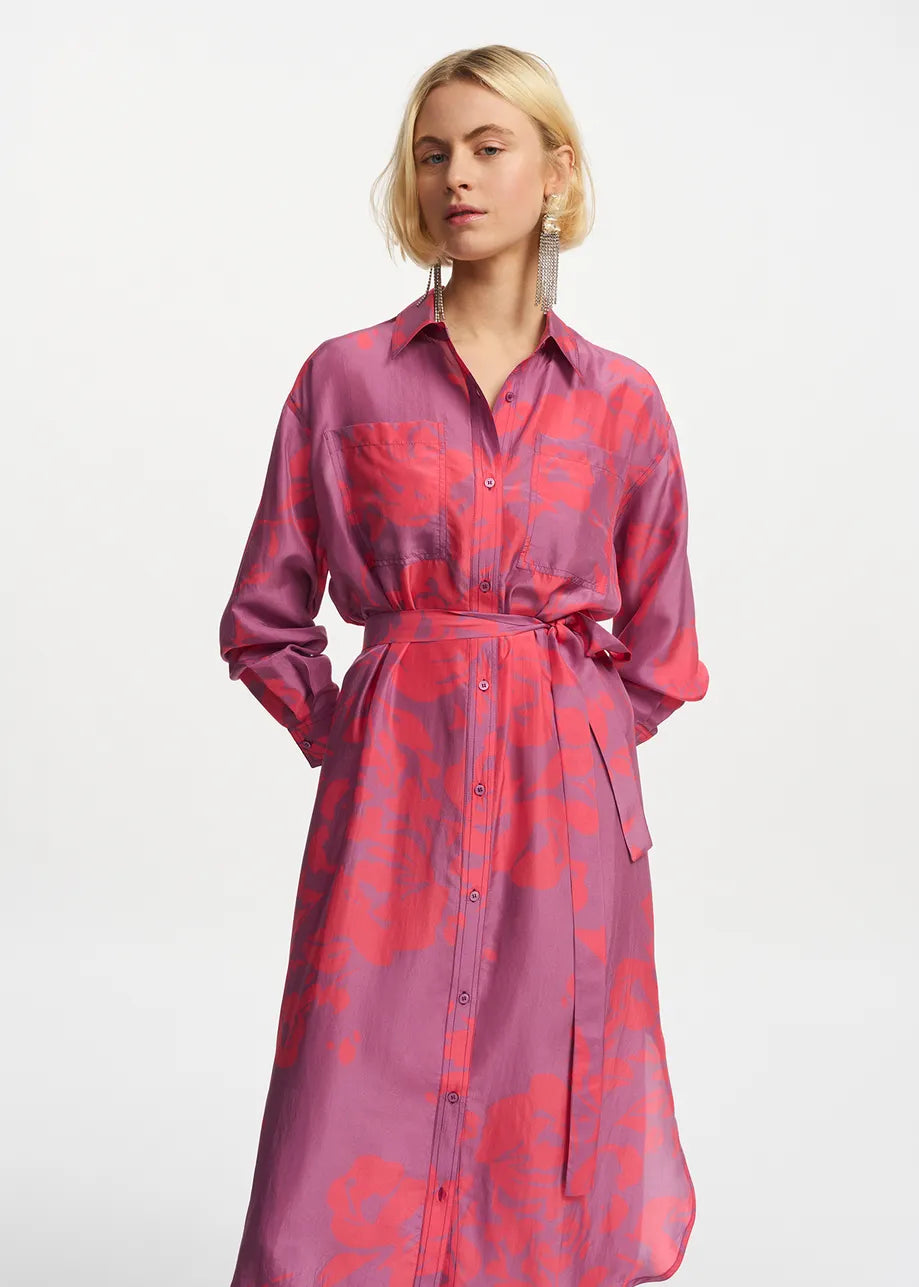 Essentiel Antwerp Foxglove Silk Shirt Dress