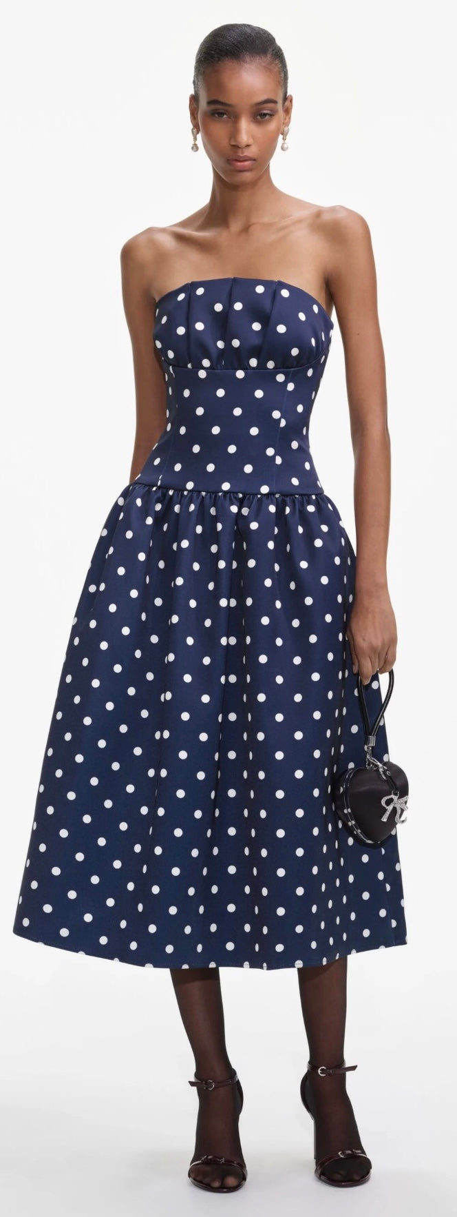 self portrait navy blue dress Navy Knit Taffeta Midi Dress