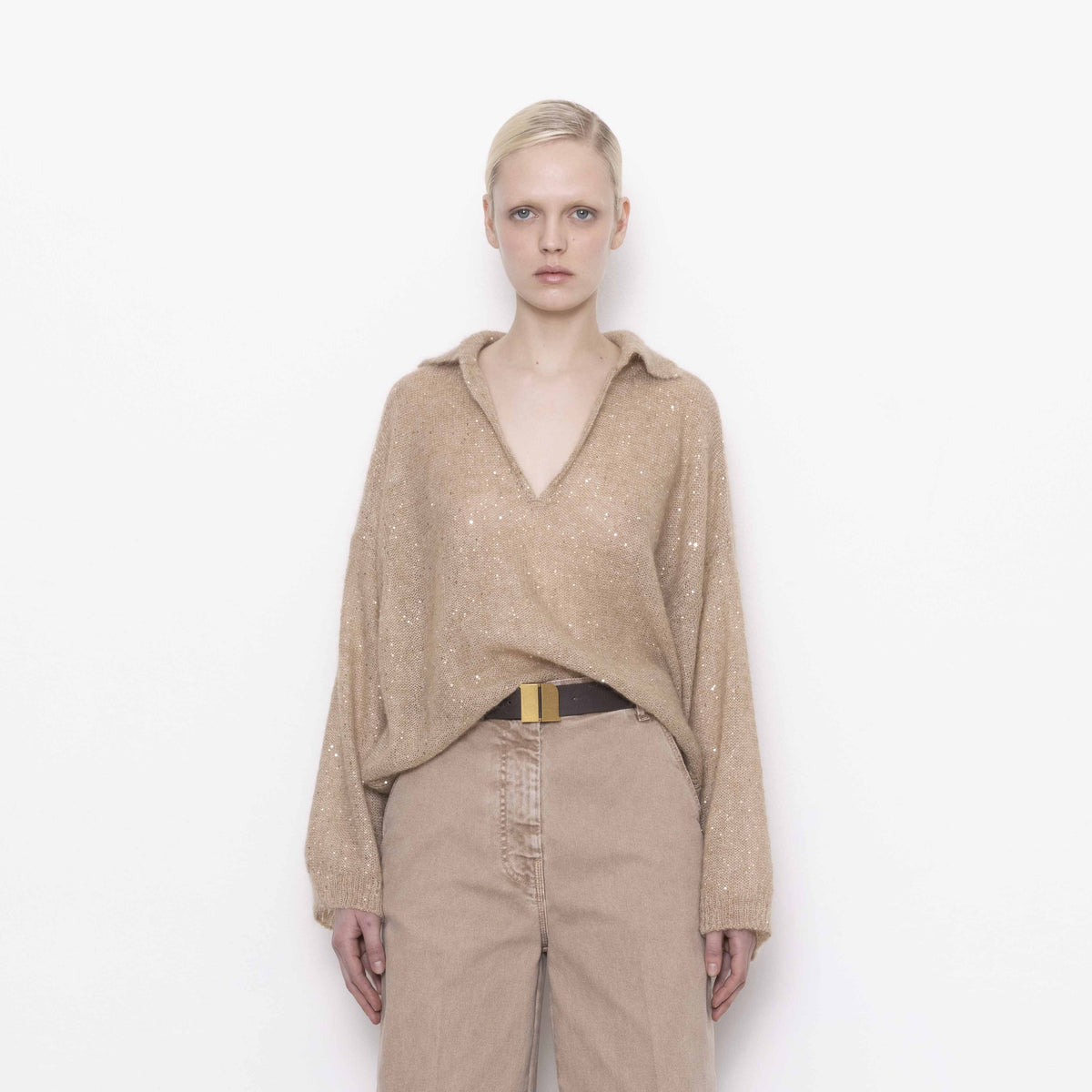 Nude Sequin Knit Polo