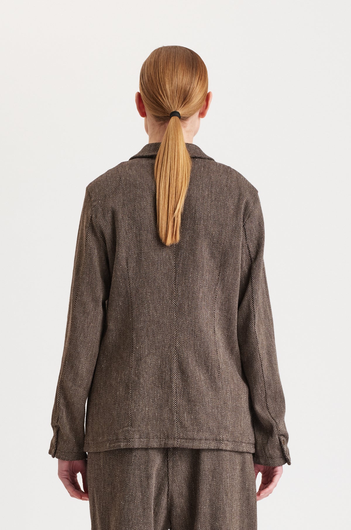 TRANSIT SHAPED JACKET WITH MICRO-PATTERN IN COTTON, LINEN AND WOOL BLEND