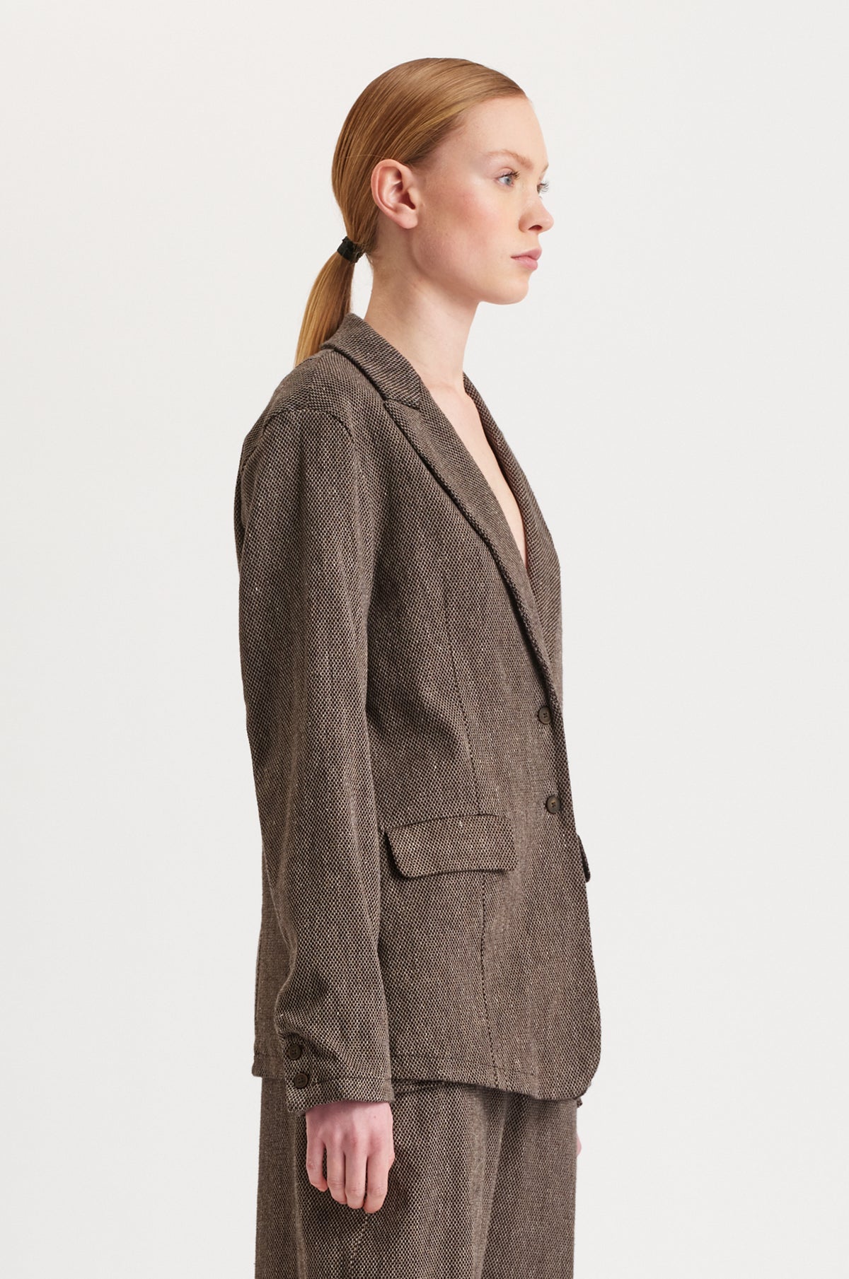 TRANSIT SHAPED JACKET WITH MICRO-PATTERN IN COTTON, LINEN AND WOOL BLEND