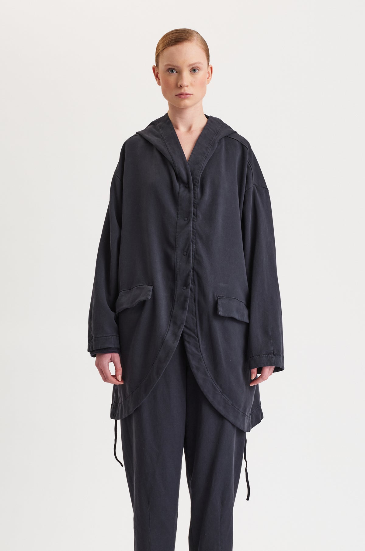 TRANSIT OVERSIZED LONG HOODED JACKET IN TENCEL AND STRETCH COTTON