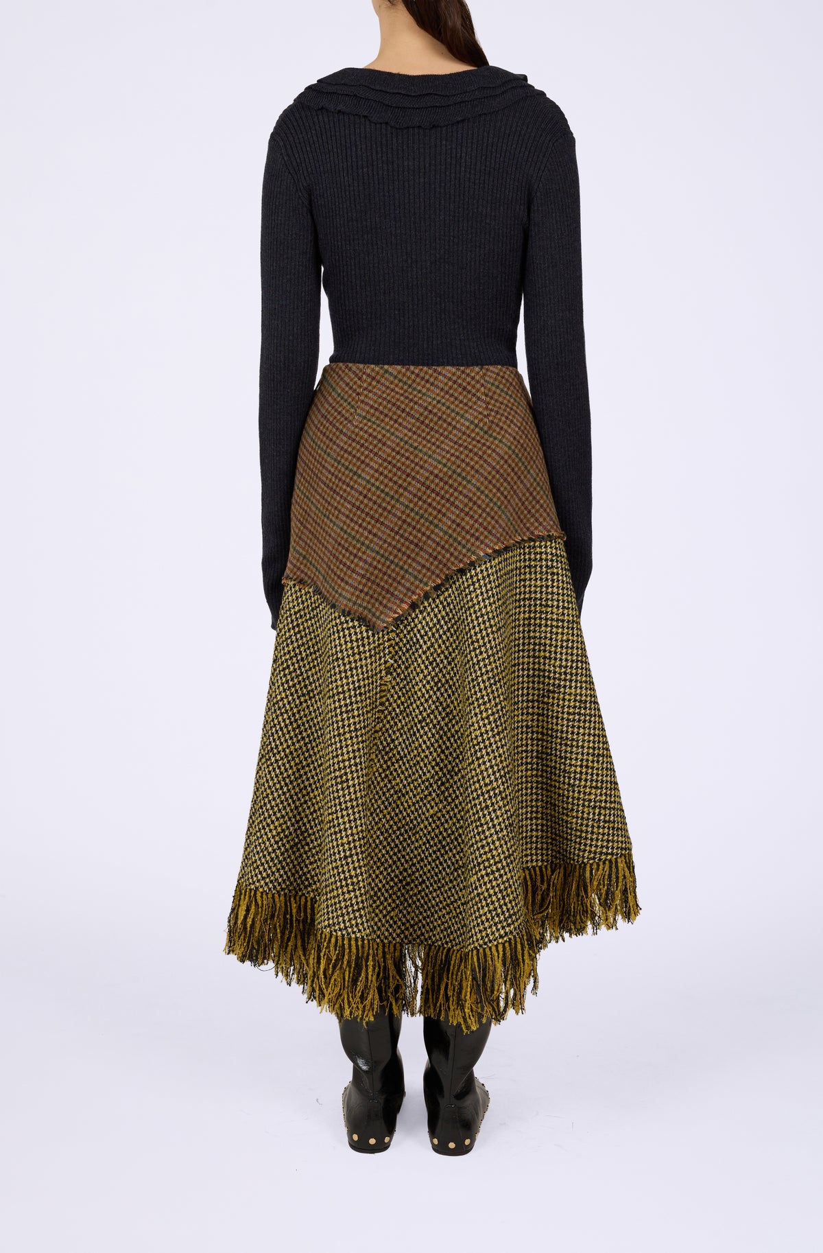 Woollen Check Patchwork Long Skirt