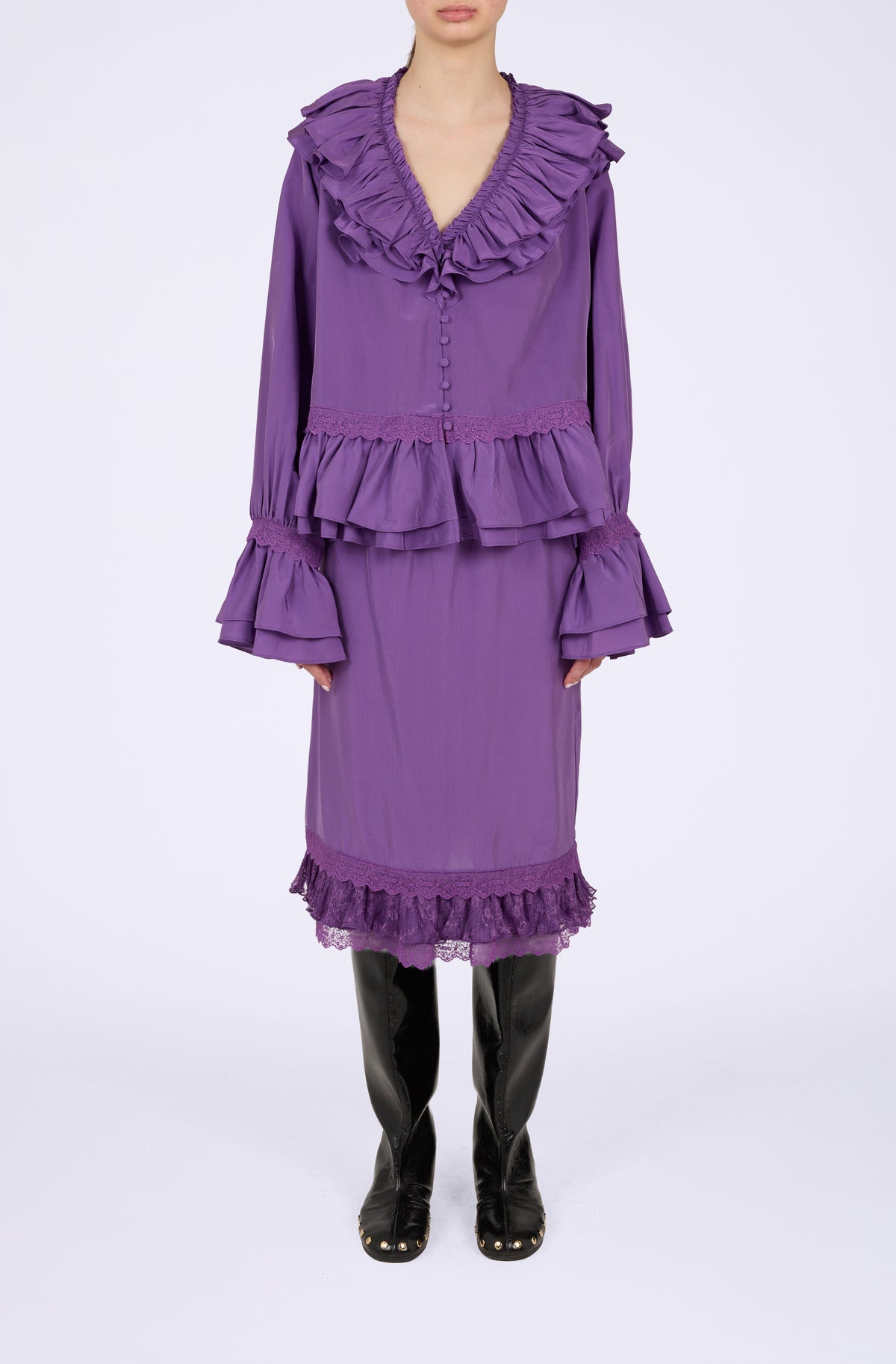 Viscose Silk Habotai Frill Blouse