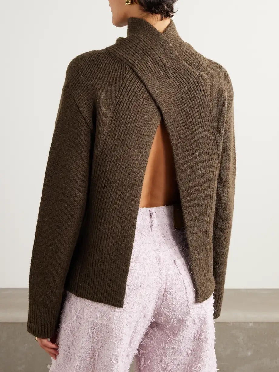 Ganni Chunky Yak Mix Open Back Turtleneck