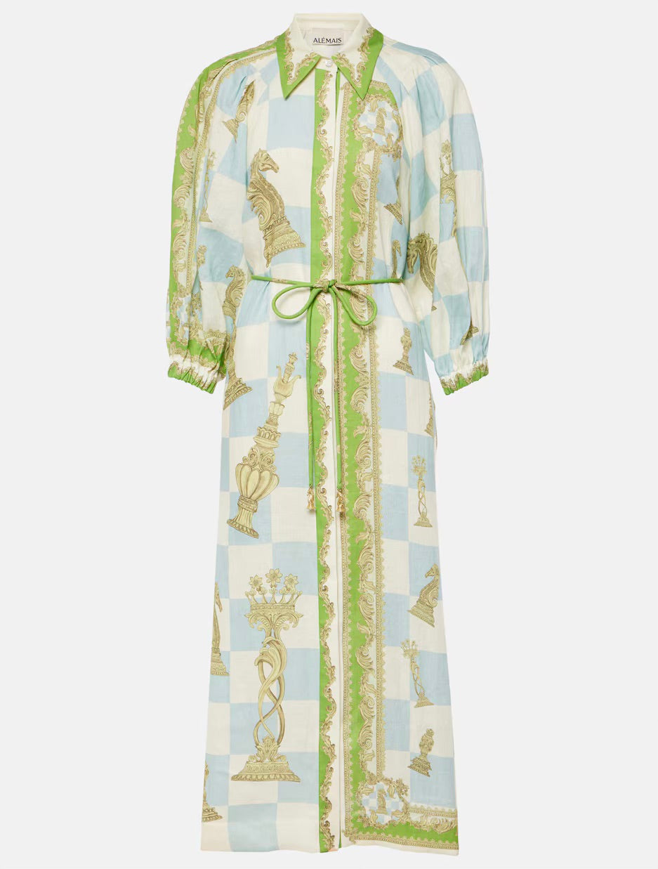 ALEMAIS Checkmate Linen Shirt Dress