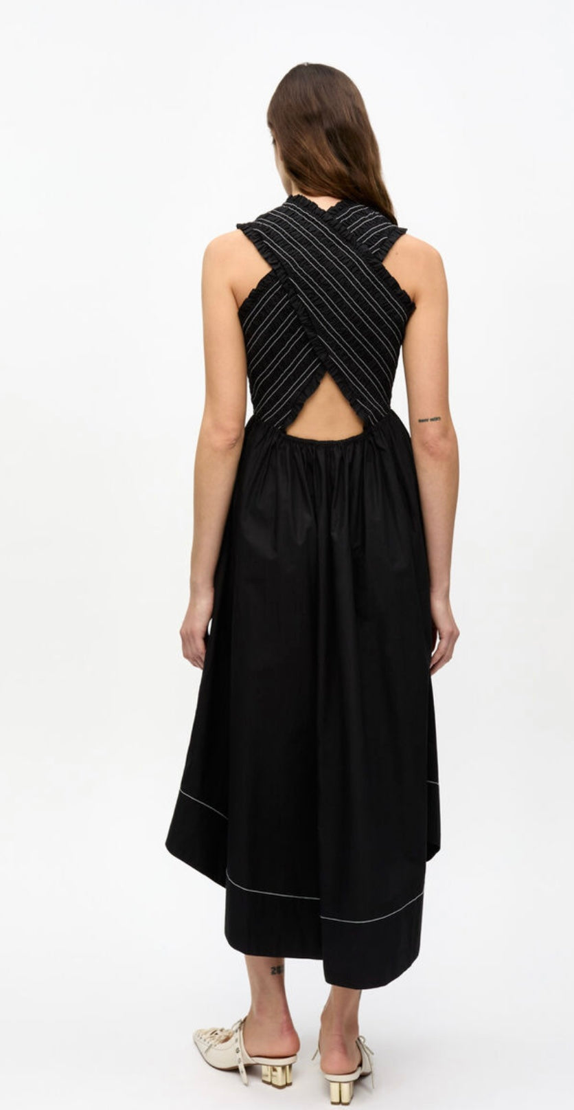 Ganni Washed Stretch Cotton Smock Midi Straps Dress