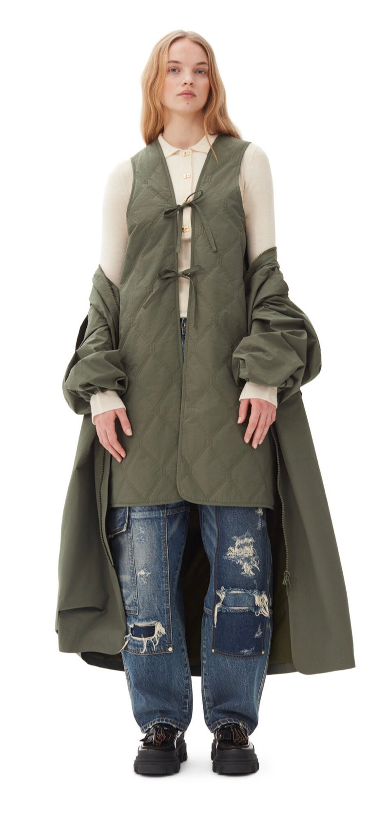 Ganni Tech Seersucker Oversized Shell Coat