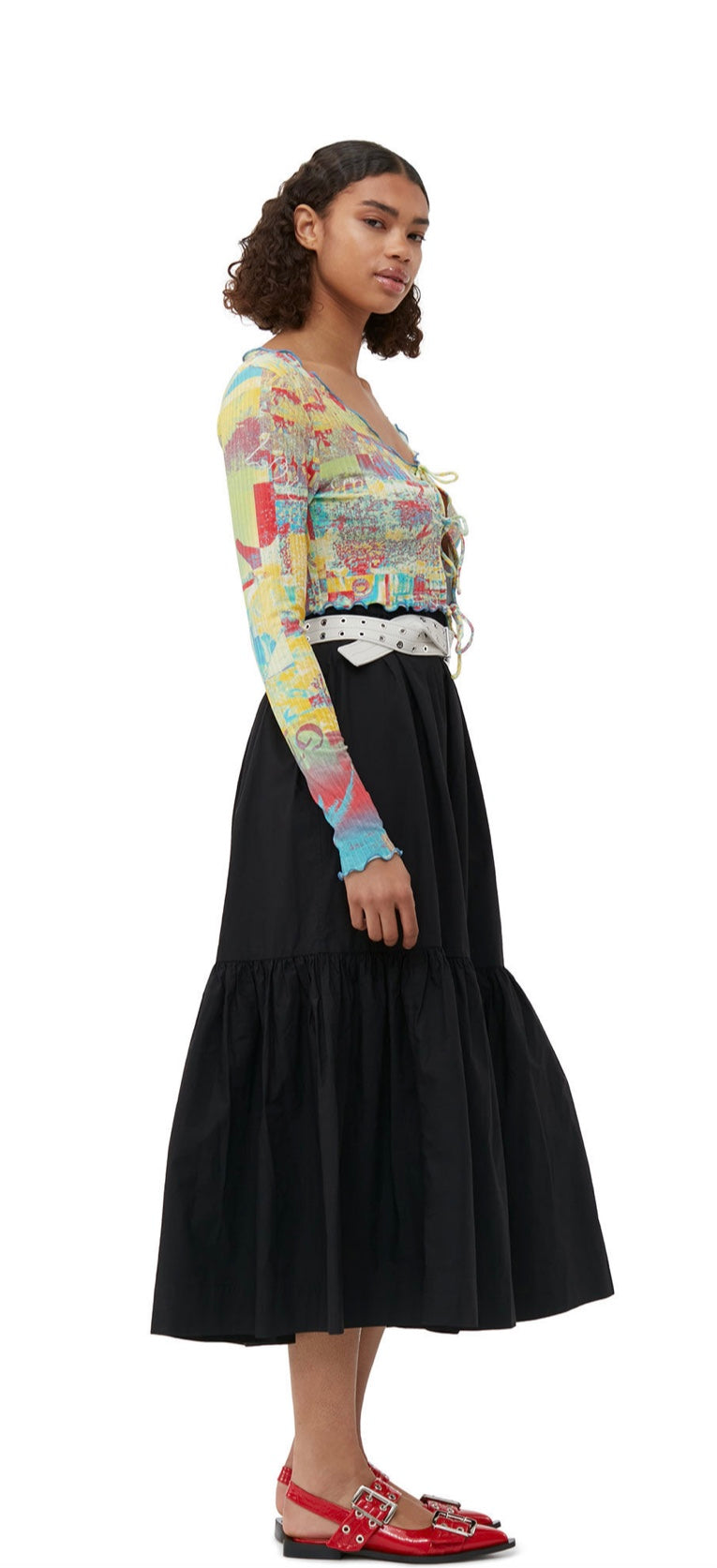 Ganni Cotton Poplin Maxi Flounce Skirt