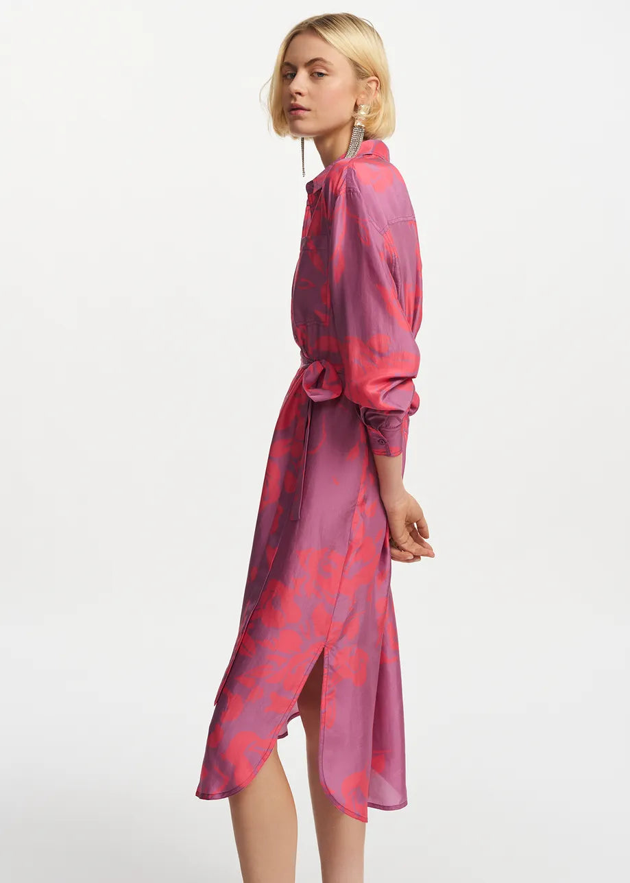 Essentiel Antwerp Foxglove Silk Shirt Dress