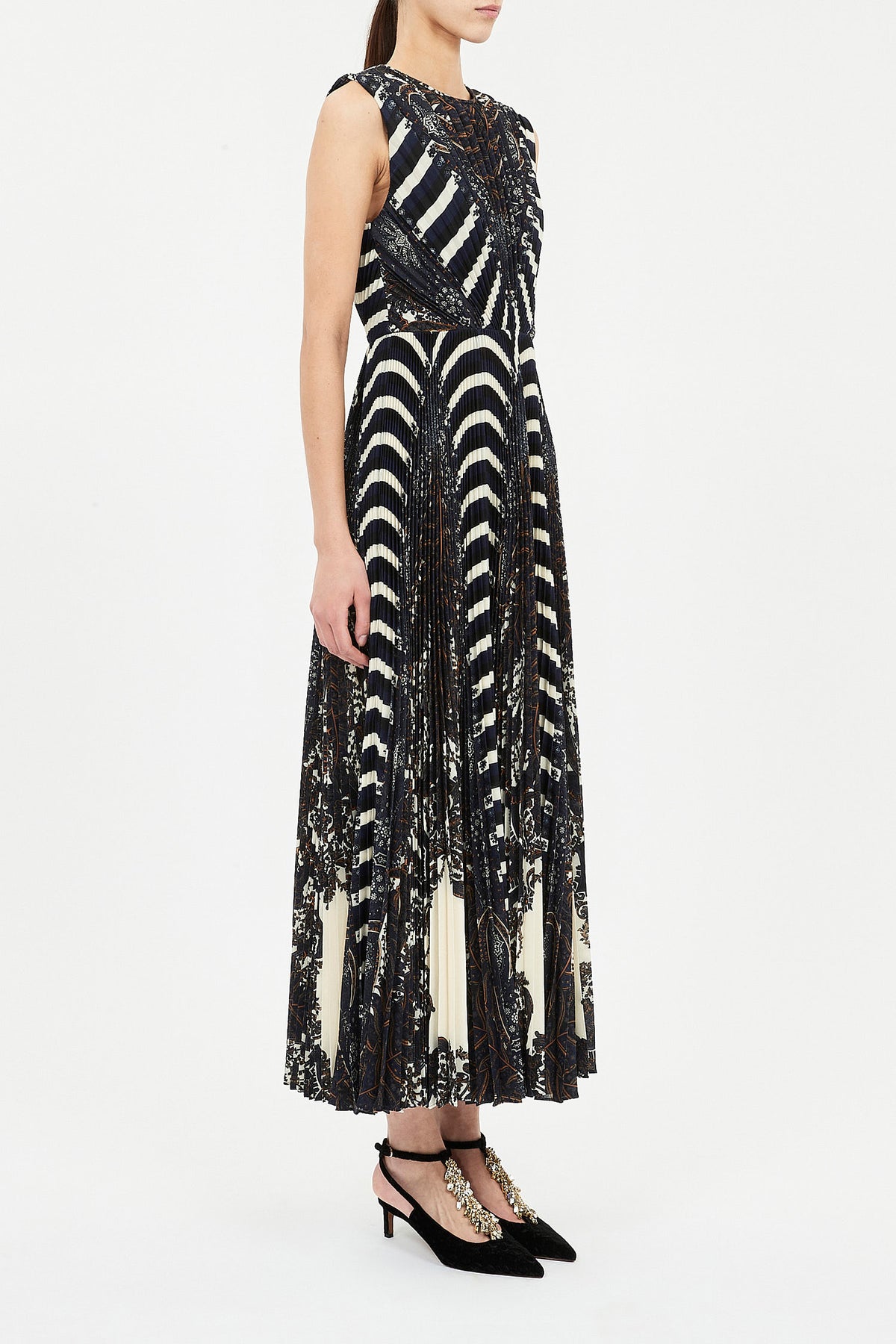 Violeta Pleated Sleeveless Midi Dress