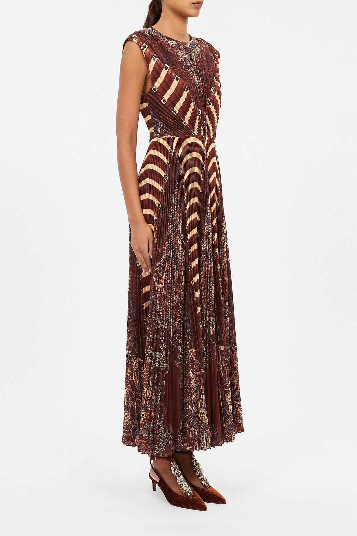 Violeta Pleated Sleeveless Midi Dress