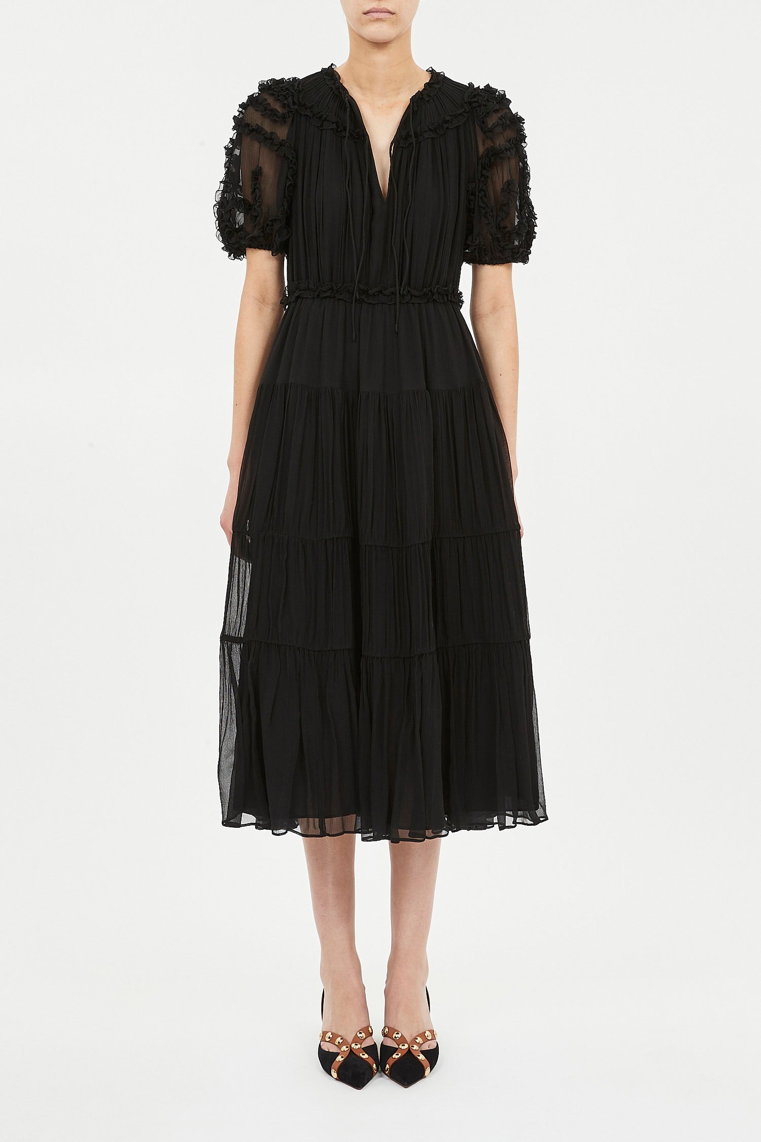 Nan Silk Short Sleeve Midi Dress