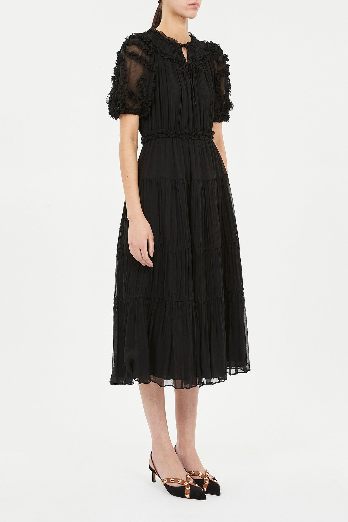 Nan Silk Short Sleeve Midi Dress