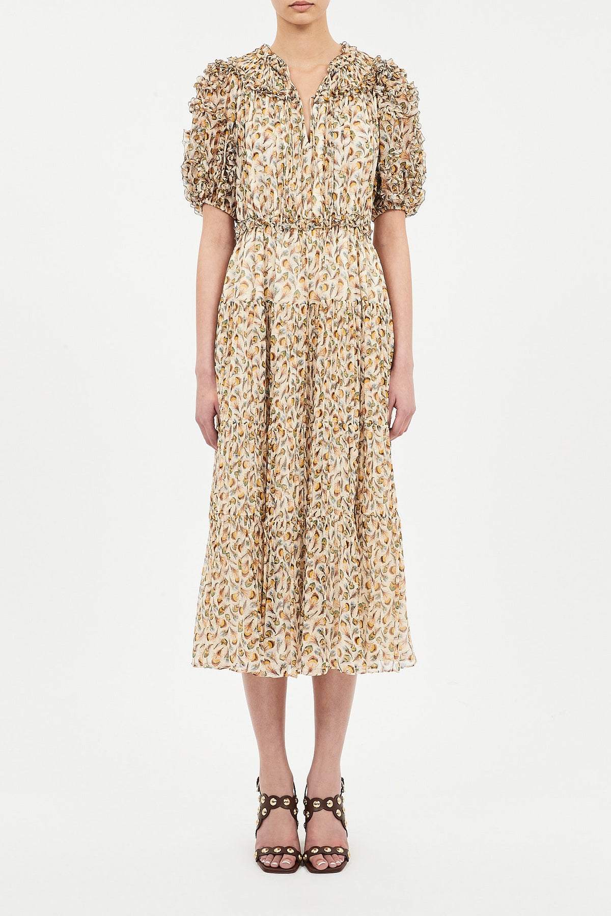 Nan Silk Short Sleeve Midi Dress