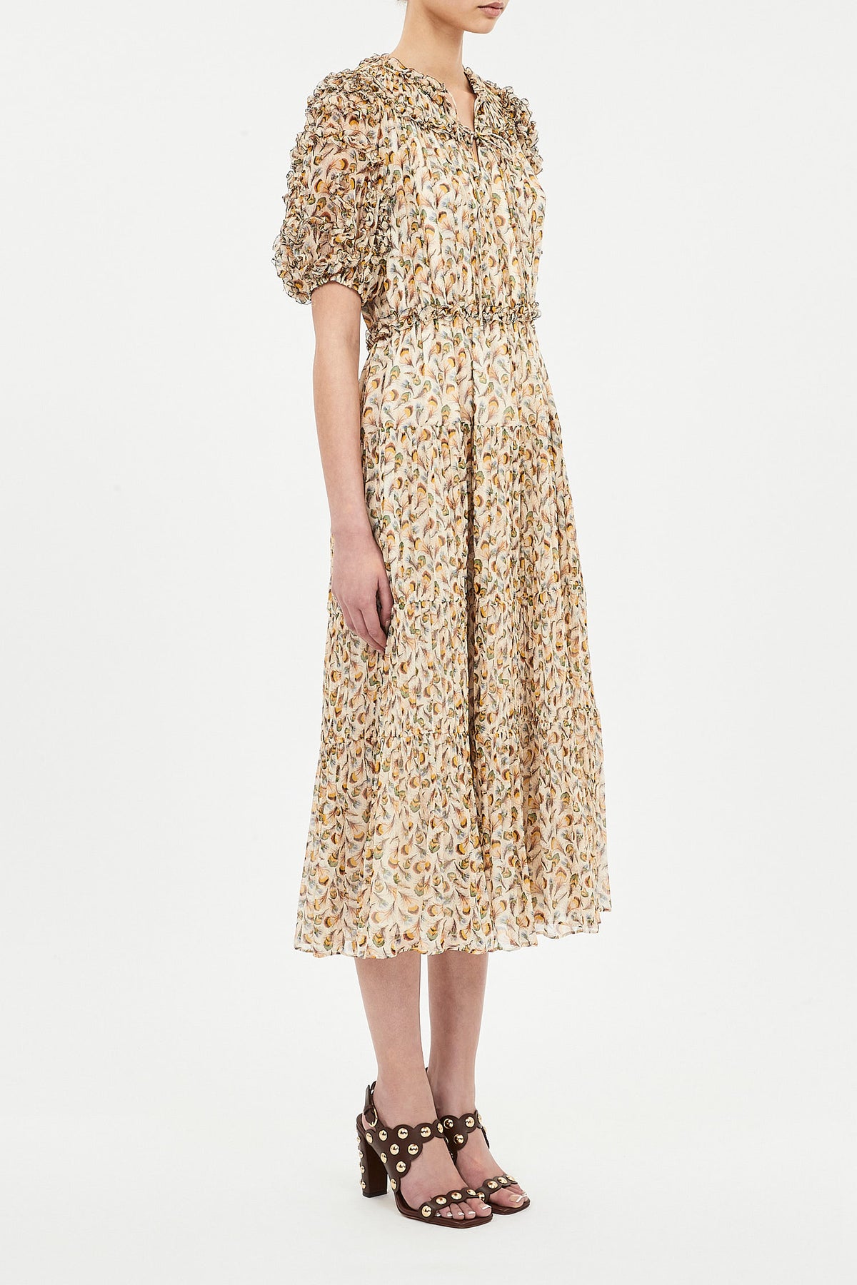Nan Silk Short Sleeve Midi Dress