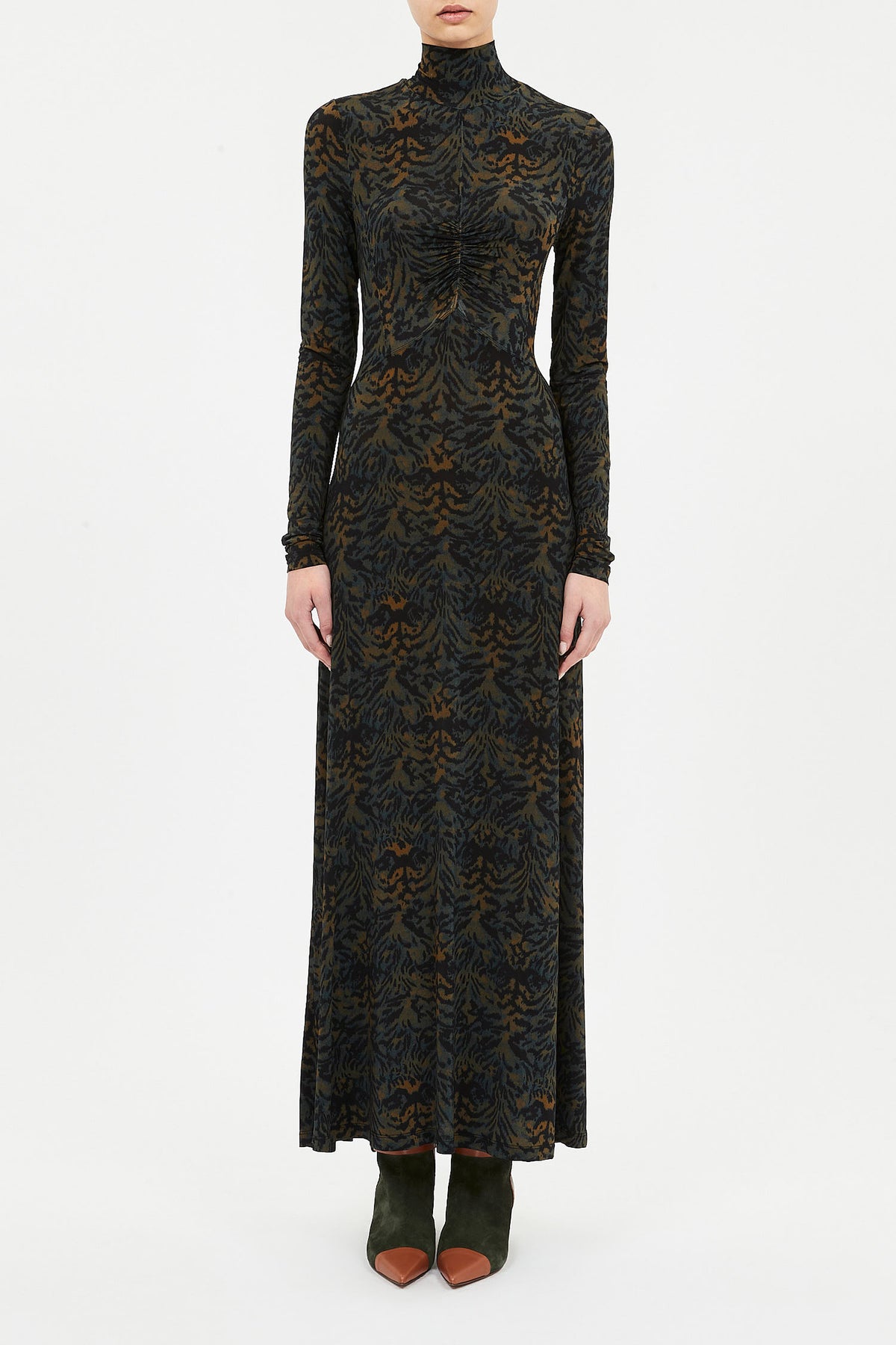 Koa Jersey Ruched Front Turtleneck Dress
