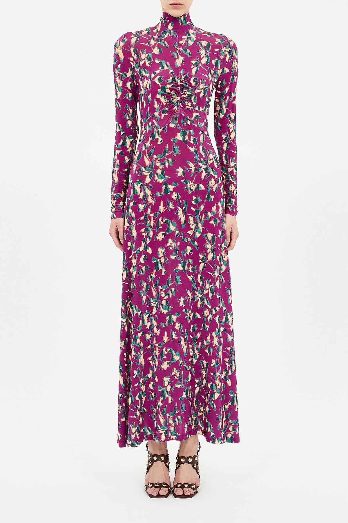 Koa Jersey Ruched Front Turtleneck Dress